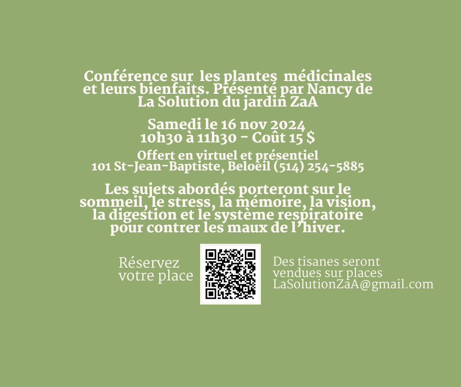 Conference sur les plantes medicinales et leurs bienfaits presente par nancy de la solution du jardin zaa 3 